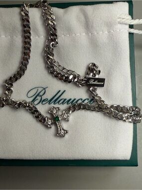 Bellaucci Stainless Steel Cross Necklace with Green Accent